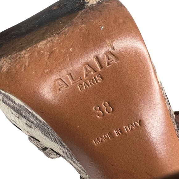 ALAIA Python Snakeskin Platform High Heel Sandals 38 Leather Chunky Animal Print - Picture 9 of 10